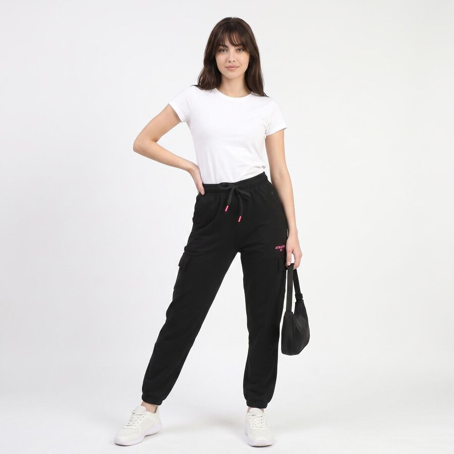 Women's Black Cargo Fit Utility Track Pants, Black, large