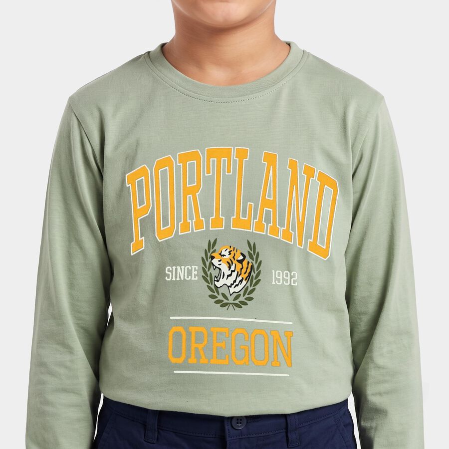 Boys' Green Crew Neck Regular Boys T-Shirt, हल्का हरा, large