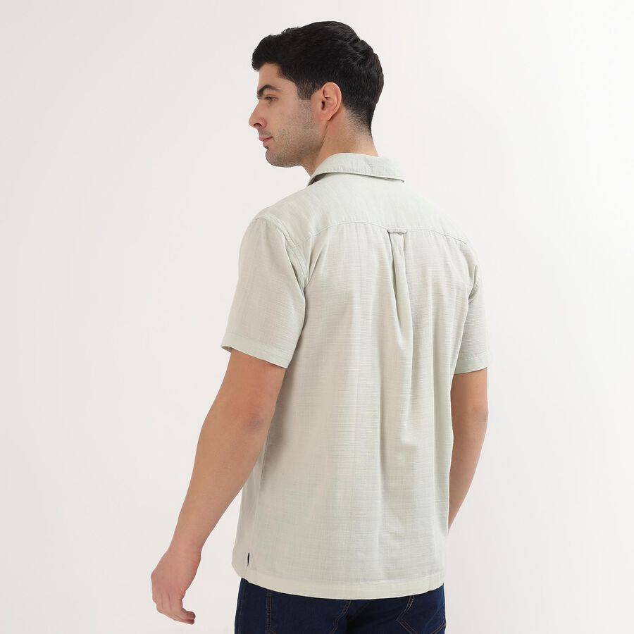 Men's Pale Sage Green Cotton Half Sleeve Spread Collar Casual Shirt, एक्वा, large
