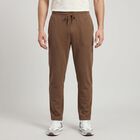 Men's Brown Straight Fit Solid Track Pants, भूरा, small