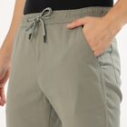 Men's Muted Sage Green Slim Fit Elastic Waist Casual Trousers, Light Green, small