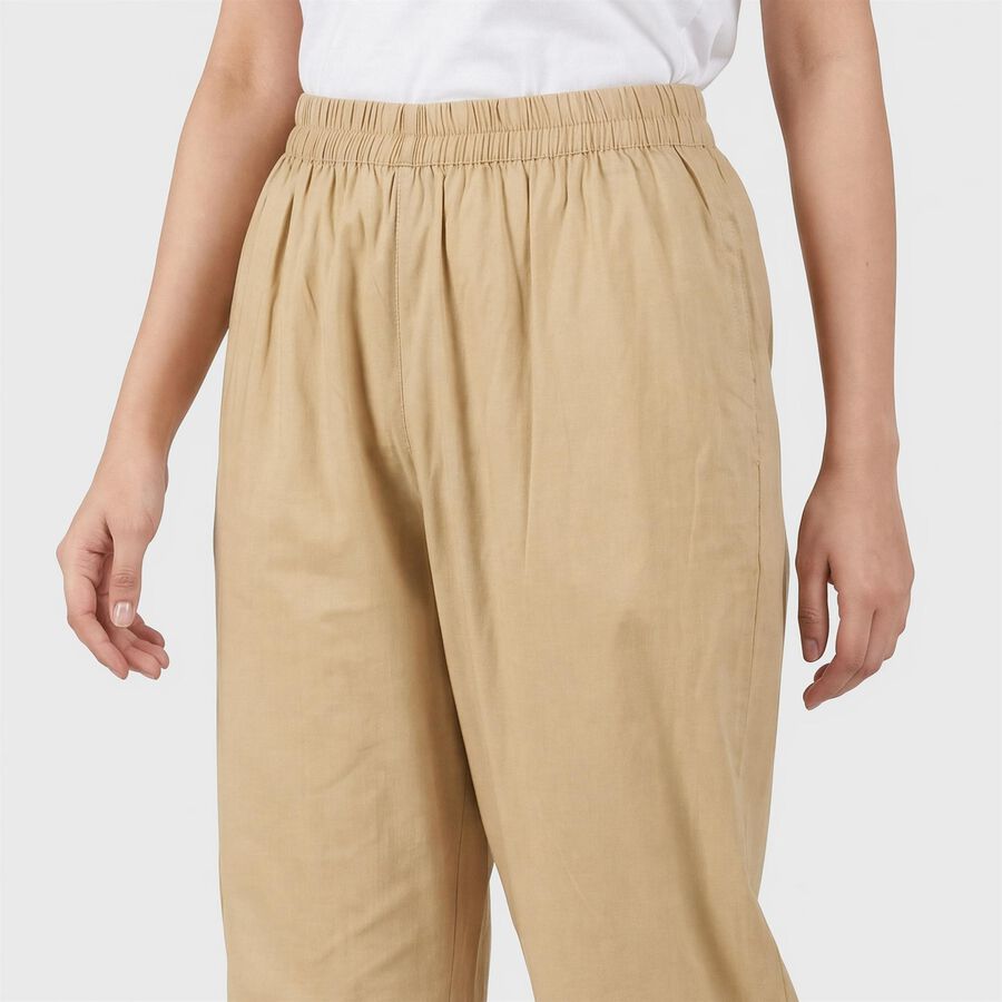Women's Beige Regular Fit Lace Hem Solid Palazzos, गहरा पीला, large