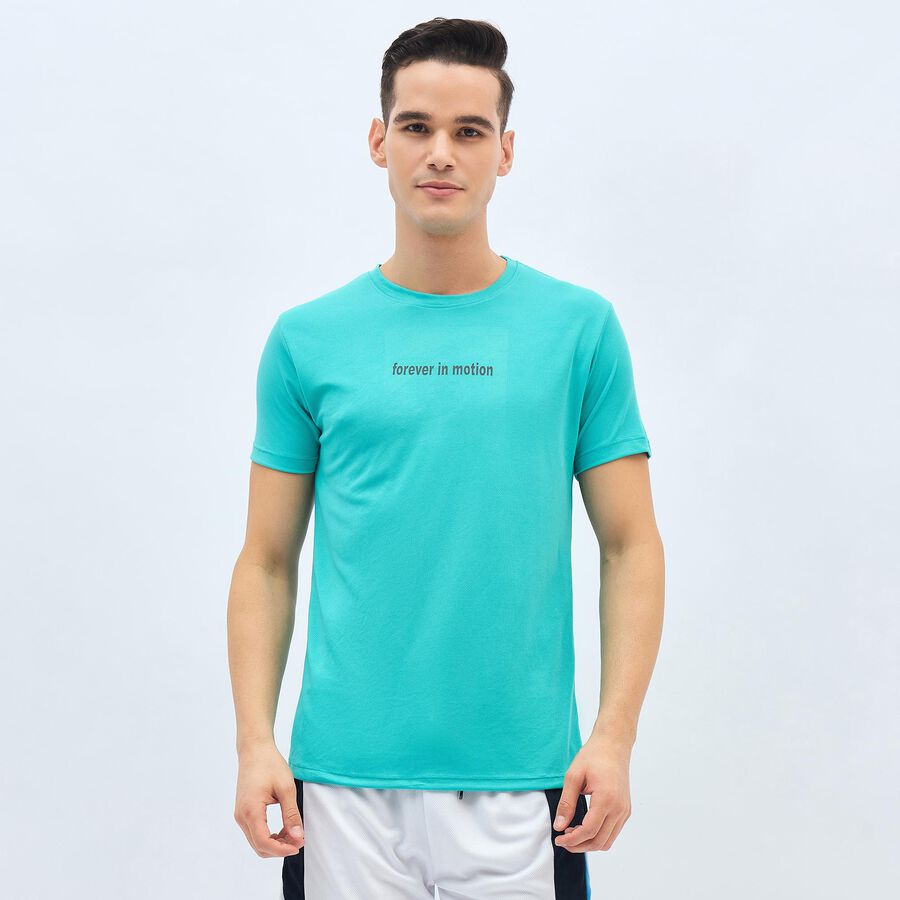 Men's Vibrant Turquoise Crew Neck Athleisure T-Shirt, टील ब्लू, large image number null