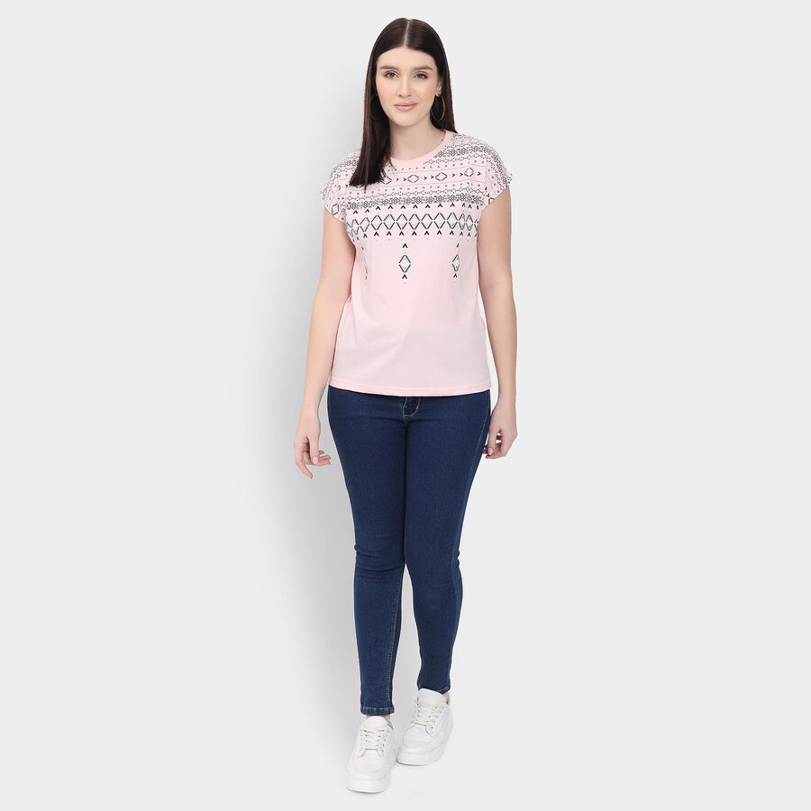 Ladies' Round Neck T-Shirt, हल्का गुलाबी, large