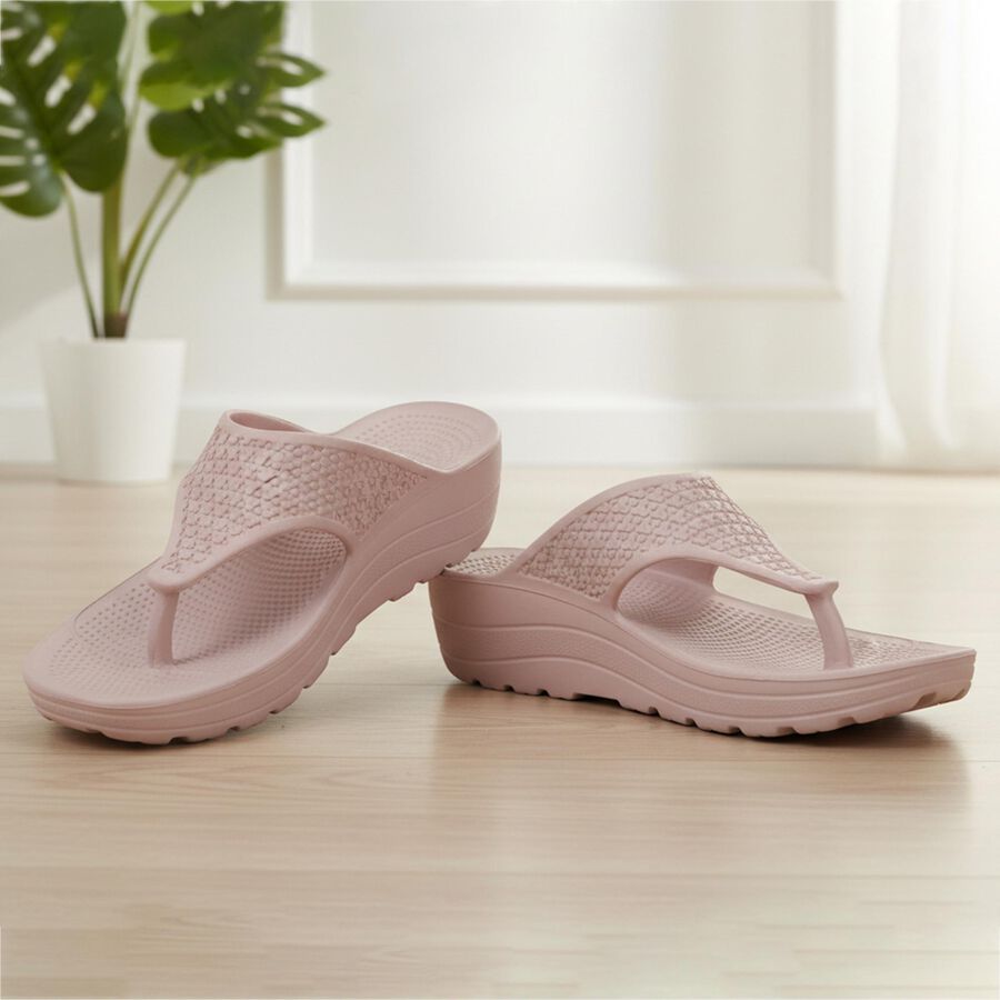 Women's Pink Wedge Slip-On Flip-Flops, Pink, large