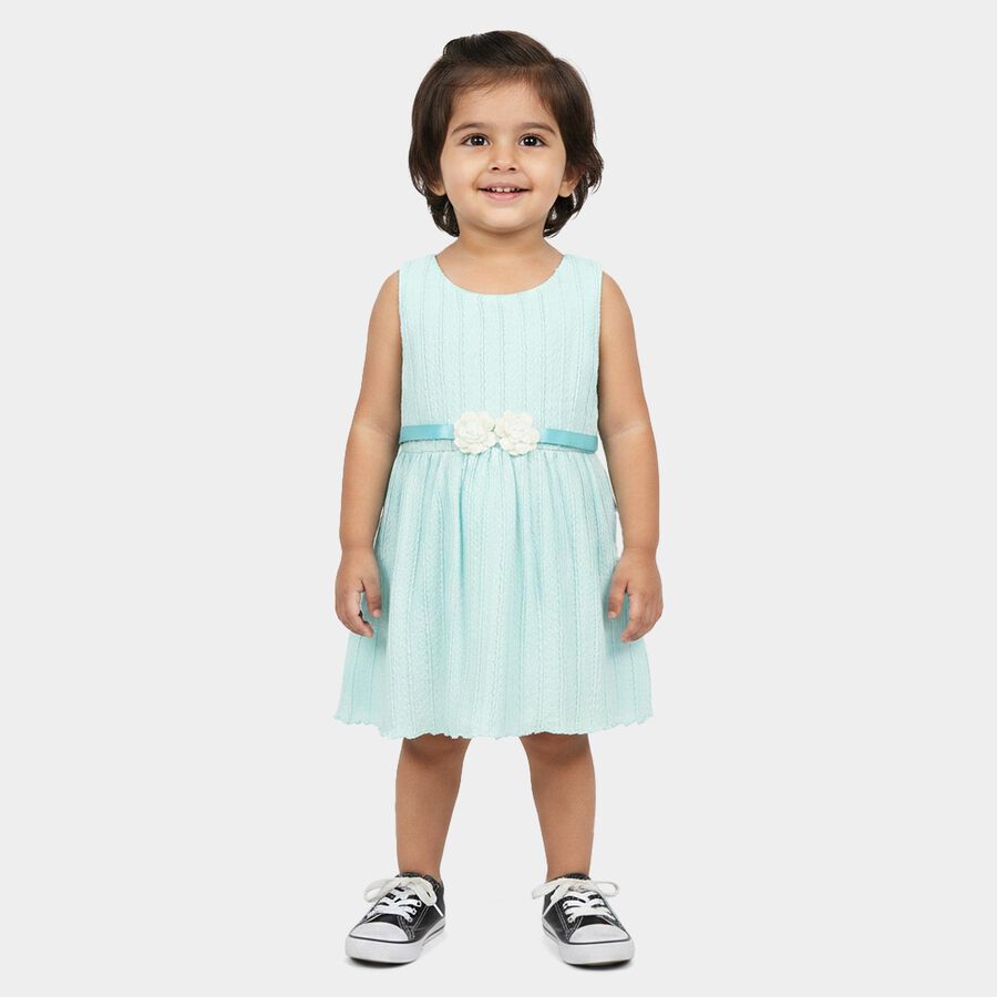 Infants' Mint Green Fit and Flare Floral Applique Frock, हल्का हरा, large