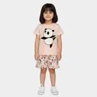 Girls Light Pink Crew Neck Short Set Upper and Bottom Set, हल्का गुलाबी, small