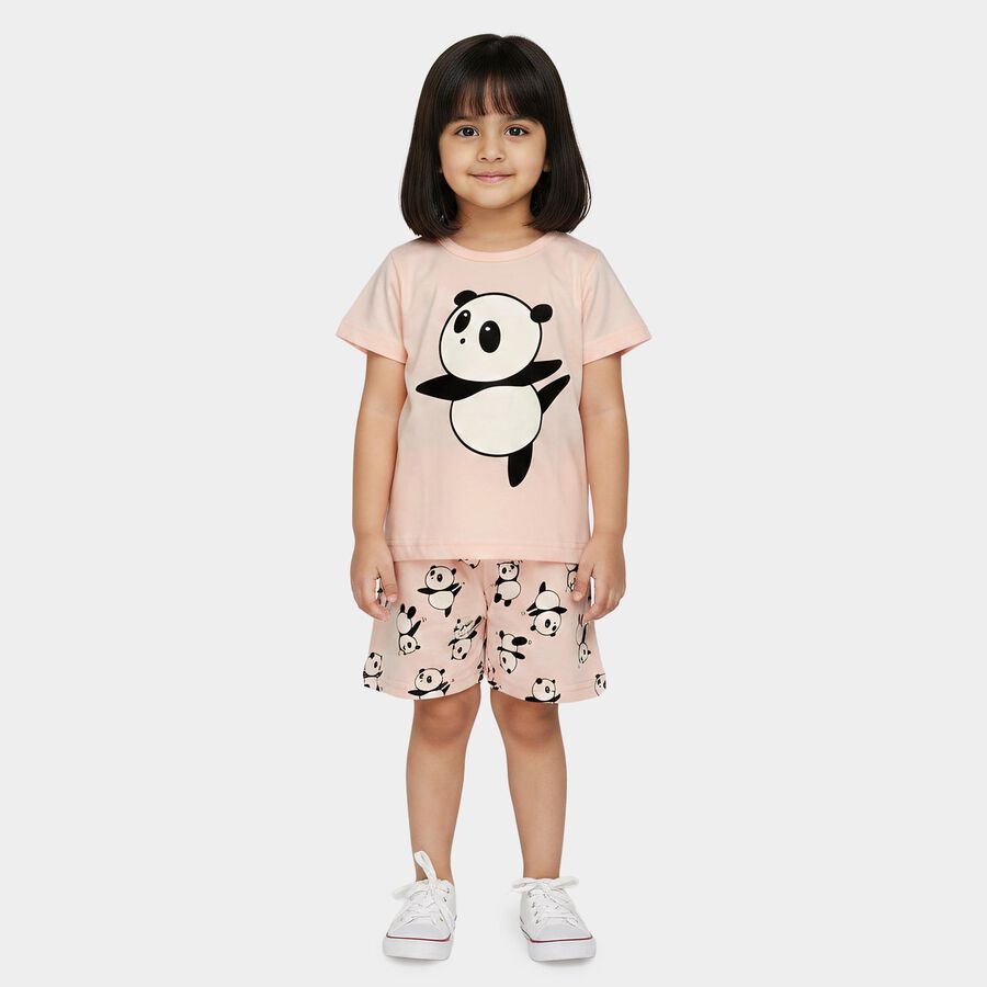 Girls Light Pink Crew Neck Short Set Upper and Bottom Set, हल्का गुलाबी, large