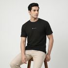 Men's Black Round Neck Regular T-Shirt, काला, small