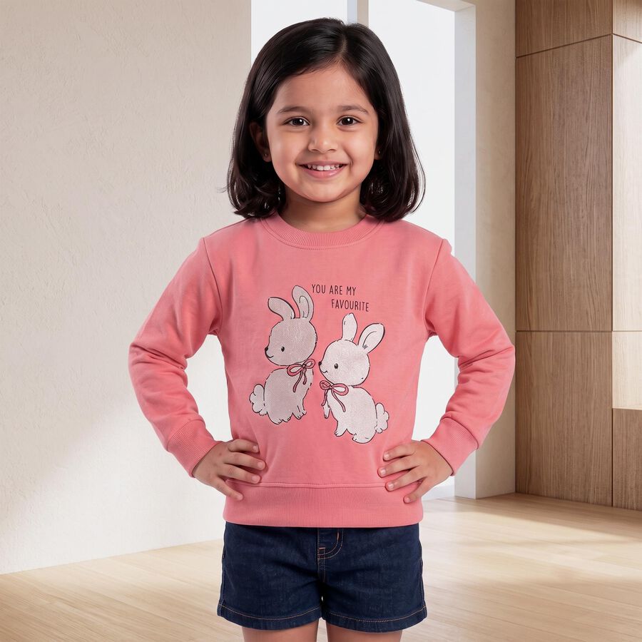 Girls' Coral Crew Neck Graphic Print Sweatshirt, Coral, large