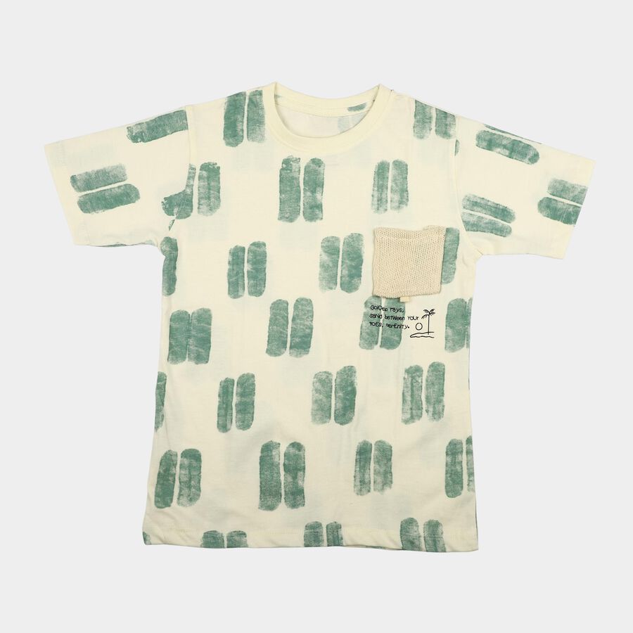 Boys Green Cotton Round Neck Casual Boys T-Shirt, हल्का हरा, large