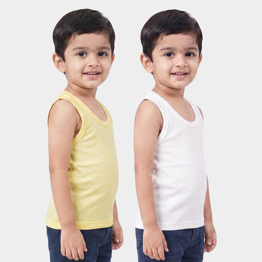 Boys Yellow Cotton Round Neck Vest, Yellow, large