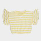 Girls Yellow Round Neck Ruffled Striped T-Shirt, Yellow, small