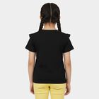 Girls Black Cotton Round Neck Casual T-Shirt, काला, small