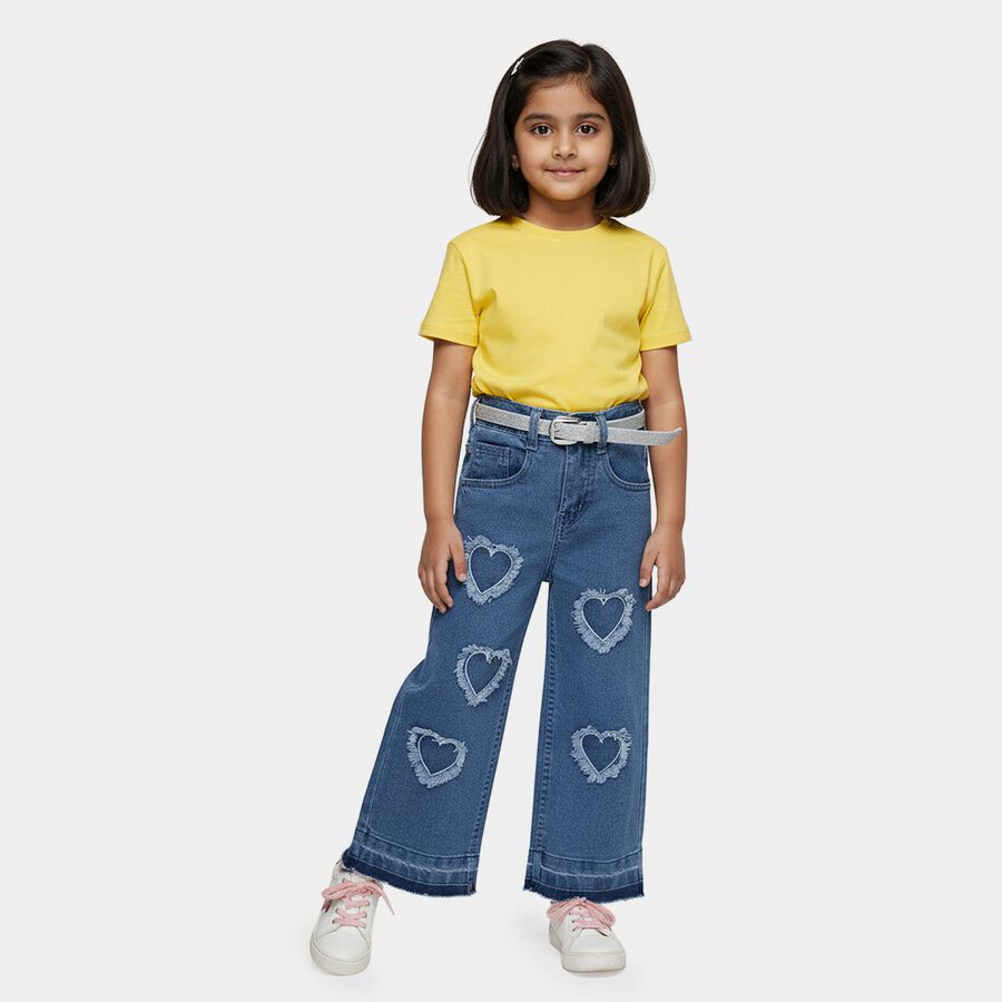 Girls' Blue Relaxed Fit Heart Patch Jeans, Mid Blue, large