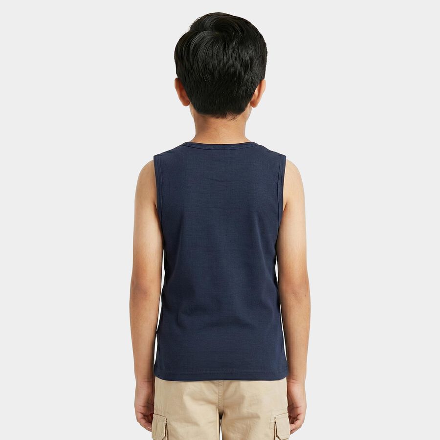Boys Navy Blue Cotton Blend Round Neck Regular T-Shirt, नेवी ब्लू, large