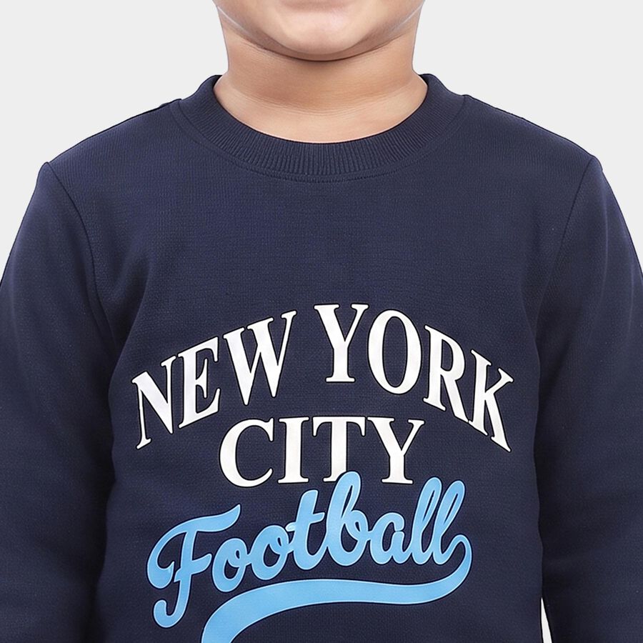 Boys Navy Blue Crew Neck Graphic Print Baba Suit, Navy Blue, large