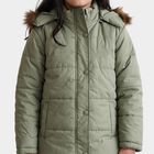 Girls' Sage Green Hooded Puffer Jacket, Light Green, small