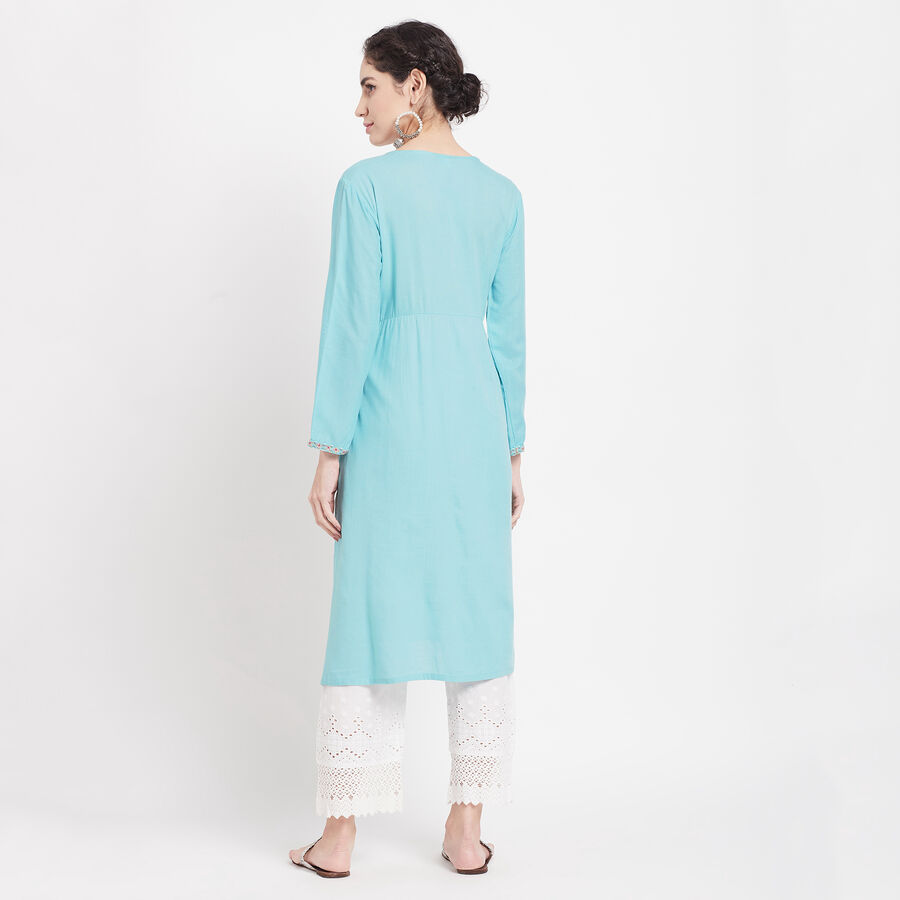 3/4Th Sleeves Straight Kurta, Mid Blue, large image number null