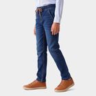 Boys' Navy Blue Straight Fit Drawstring Waist Jeans, गहरा नीला, small