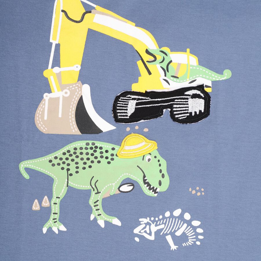 Boys' Blue Cotton Round Neck Printed Baba Suit, Mid Blue, large