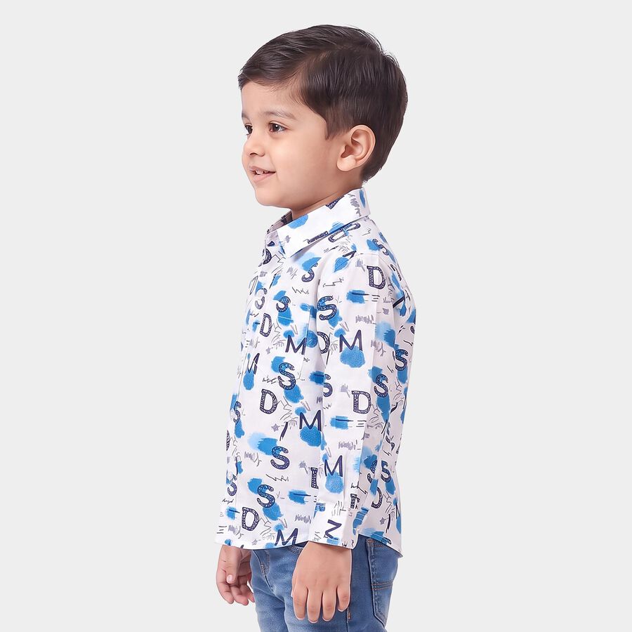 Boys' White Cotton Spread Collar Casual Shirt, सफ़ेद, large