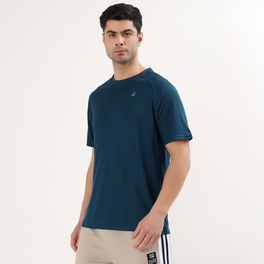Men's Deep Teal Crew Neck Athleisure T-Shirt, टील ब्लू, large