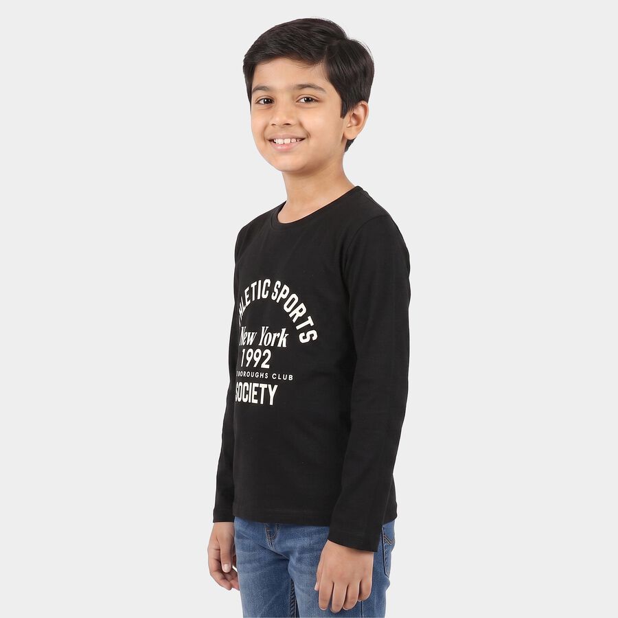 Boys Black Round Neck Regular Boys T-Shirt, काला, large