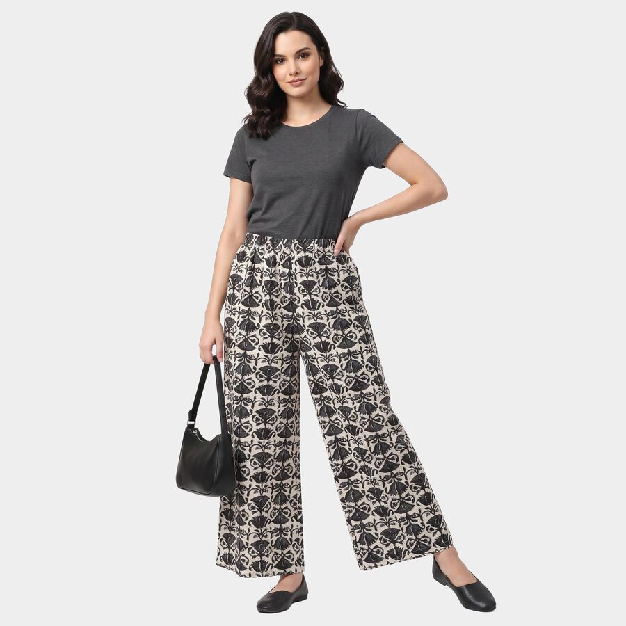 Women's Dark Grey Regular Fit Floral Printed Palazzos, Dark Grey, large