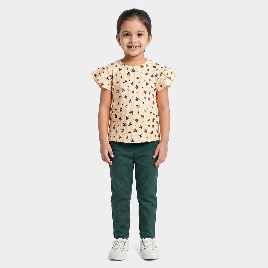 Girls' Off White Round Neck Regular T-Shirt, Off White, large