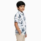 Boys' White and Navy Printed Half Sleeve Classic Collar Casual Shirt, White, small