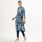 Women's Dark Indigo Blue Collar Neck Printed Kurta, Dark Blue, small image number null