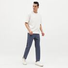 Men's Muted Steel Blue Slim Fit Elastic Waist Casual Trousers, Mid Blue, small