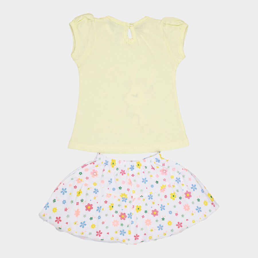 Infants Yellow Hippo Cotton Skirt Top Set, Yellow, large image number null