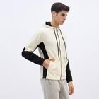 Men's Light Beige and Black Hooded Athleisure Jacket, Beige, small image number null
