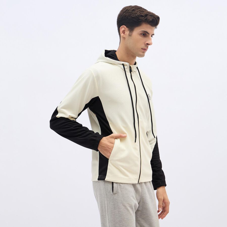 Men's Light Beige and Black Hooded Athleisure Jacket, Beige, large image number null