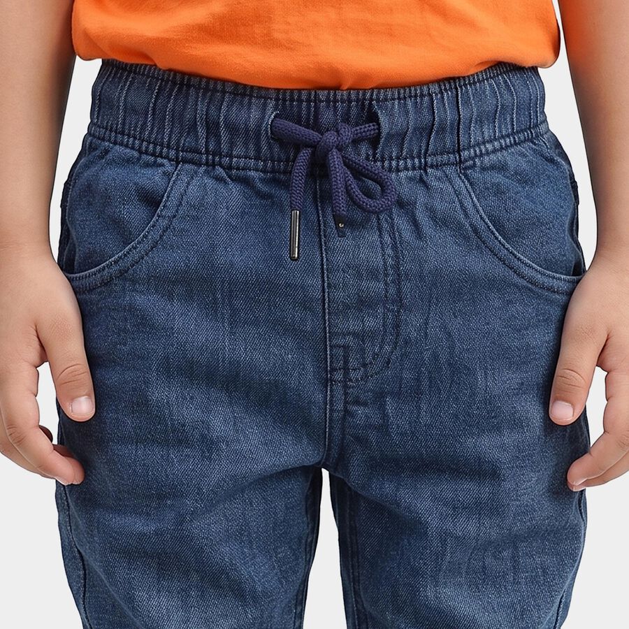 Boys' Navy Blue Jogger Fit Paneled Jeans, गहरा नीला, large