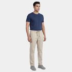 Men's Beige Slim Fit Flat-Front Casual Trousers, Beige, small