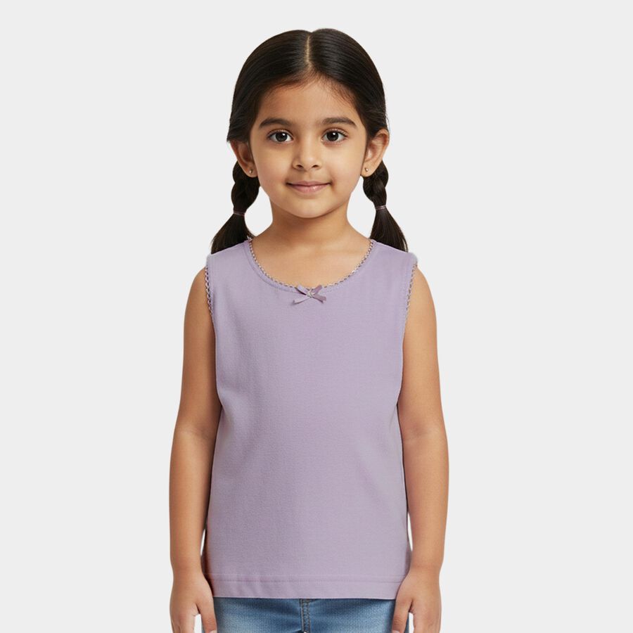 Girls' Lilac Cotton Round Neck Casual Vest, Lilac, large
