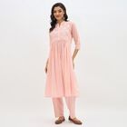 Women's Soft Dusty Pink Cotton Embroidered Ethnic Set, Pink, small image number null