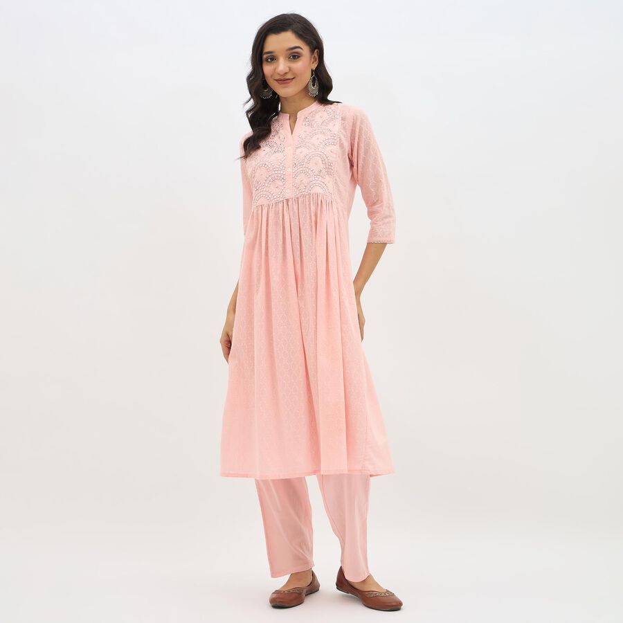 Women's Soft Dusty Pink Cotton Embroidered Ethnic Set, Pink, large image number null