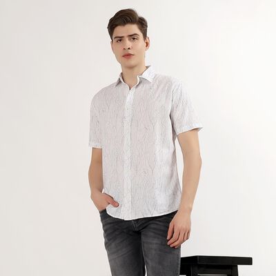 Men's Light Grey Cotton Half Sleeve Classic Casual Shirt