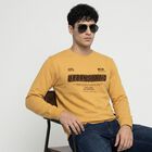 Men's Mustard Crew Neck Graphic Print Pullover Sweatshirt, Mustard, small