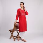 Women's Fuchsia Round Neck Embroidered Kurta, Fuchsia, small