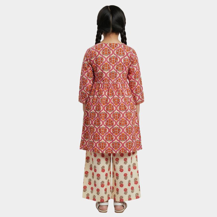 Girls' Beige Round Neck Bohemian Fusion Set, गहरा पीला, large
