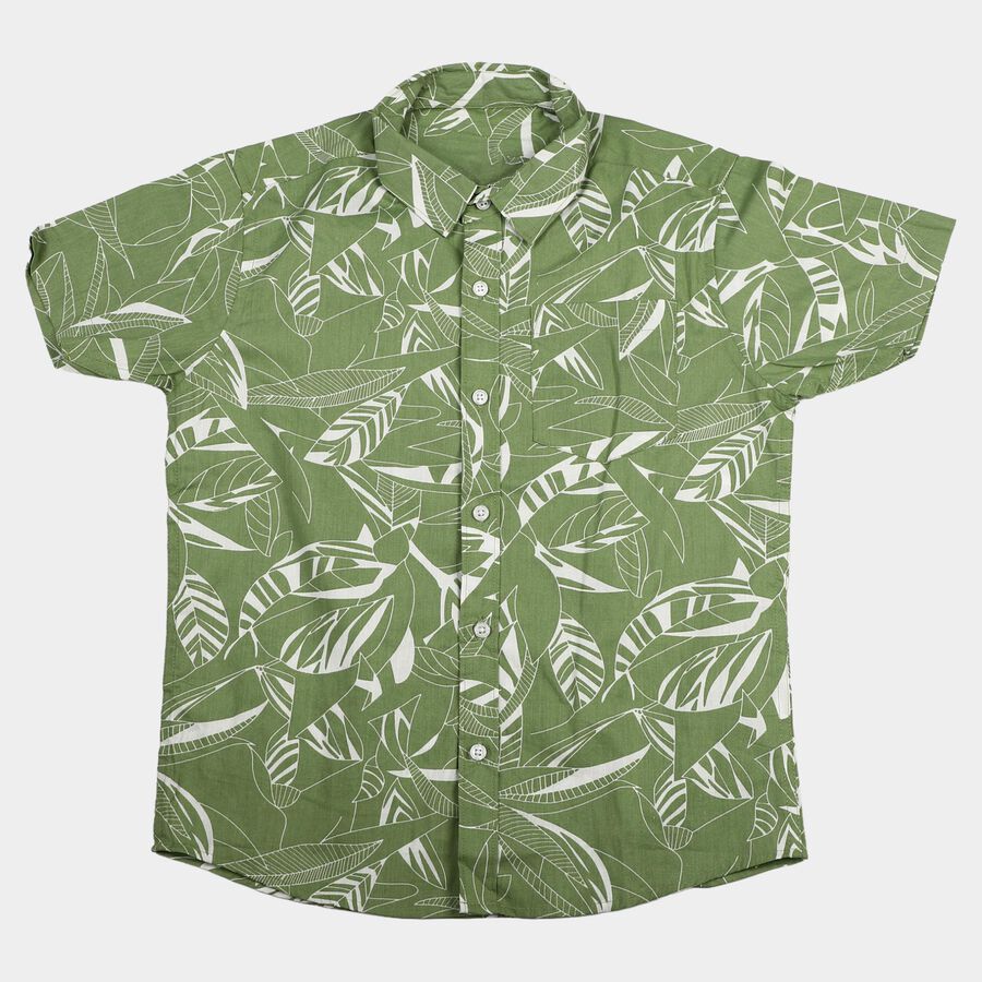 Boys Green Cotton Half Sleeve Spread Collar Casual Shirt, Light Green, large