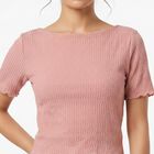 Women's Pink Boat Neck Crop Top, Pink, small