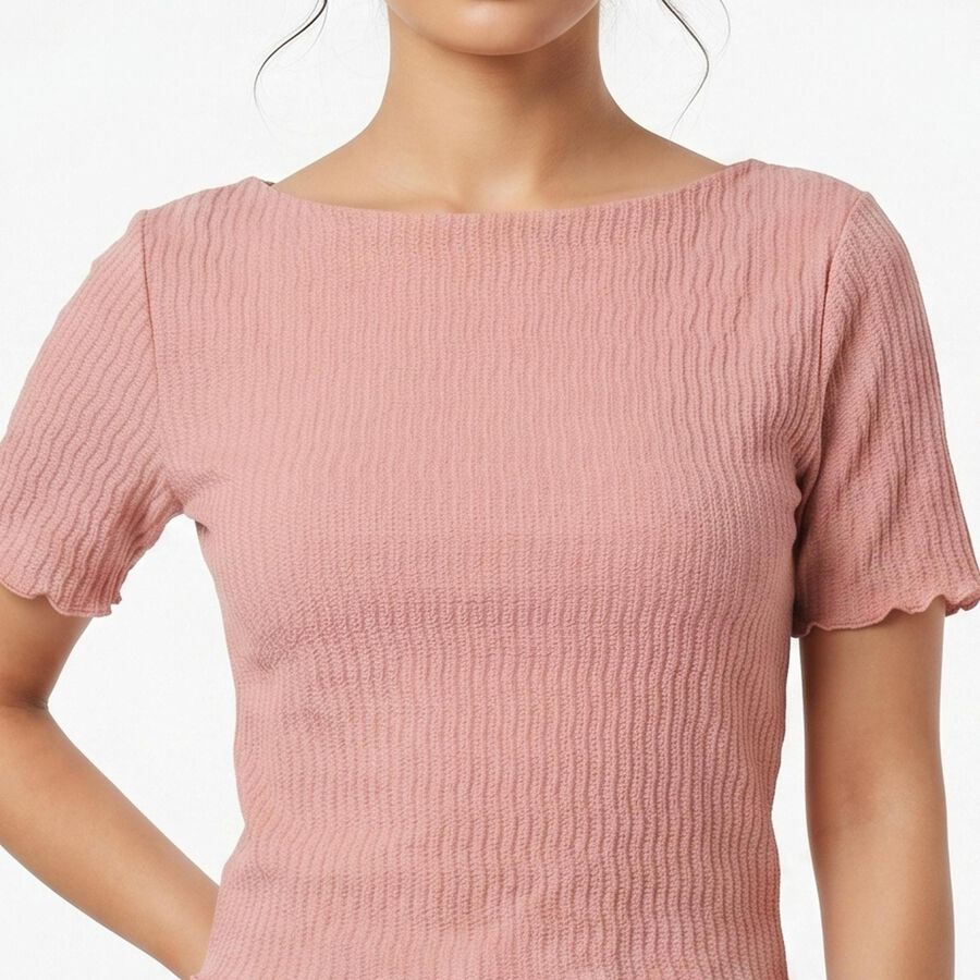 Women's Pink Boat Neck Crop Top, Pink, large