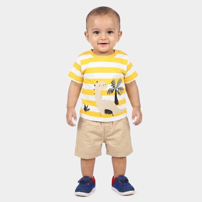 Infants' Yellow 100% Cotton Round Neck Graphic Print Baba Suit