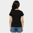 Girls Black Cotton Round Neck Casual T-Shirt, Black, small